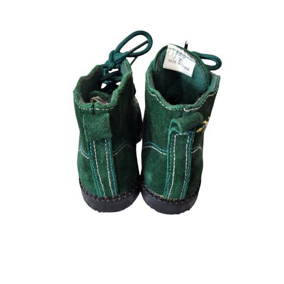 Toddler Girls Suede Lace Up Ankle Boots Size 7 Green Playclothes Embroidered - Picture 5 of 8